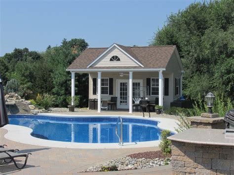 prefabricated pool house with bathroom